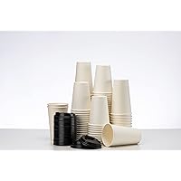 RACETOP [100 Pack 12 oz Hot Beverage Disposable White Paper Coffee Cup with Dome Lid, Large
