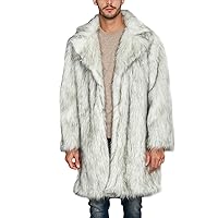 Men's Luxury Faux Fur Coat Turn-Down Collar Long Jackets Warm Cardigan Outwear Windproof Thicken Overcoat