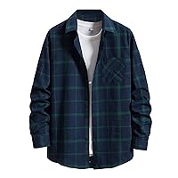 Men's Cotton Plaid Shirts Jacket Hooded Collar Long Sleeve Shirt Blouse Men Plus Size Big&Tall Mens Coat Long Sleeve