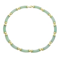 Asian Style Gemstone Genuine Multi Color Yellow Red White Green Jade Black Onyx Strand Slender Tube Bar Link Necklace Collar For Women 14K Yellow Gold Plated .925 Sterling Silver 16-18 Inch