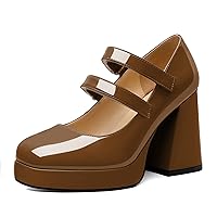 Platform Mary Janes Women Chunky Block Heel Pumps Closed Round Toe 4 Inch Double Strap High Heel Shoes