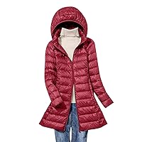 Womens Coats Winter Long Plus Size Quilted Lightweight Jacket Full Zipper Packable Puffer Coat With Removable Hood