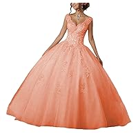 Laces Appliques Quinceanera Dresses Long Tulle Ball Gown V-Neck Sweetheart Prom Dress Sweet 15 16 Dress