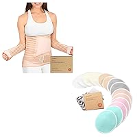 KeaBabies 3 in 1 Postpartum Belly Support Recovery Wrap and Reusable Nursing Pads for Breastfeeding - Postpartum Belly Band - 14-Pack - 4-Layers Bamboo Viscose Nursing Pads
