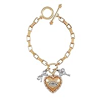 Juicy Couture Goldtone Heart and Ribbon Charm Toggle Bracelet For Women