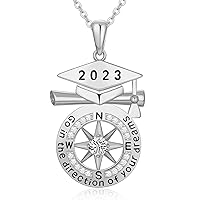 Compass Necklace for Women, 2024 Graduation Gifts for Her, S925 Sterling Silver Graduate Jewelry with 18k White Gold Filled - 'The Adventure Begins' - Necklaces Gifts for Women Daughter Friends