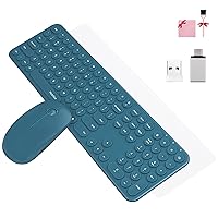 Cute Keyboard and Mouse Wireless for PC Computer/Laptop/Windows/Mac/Tablets/Apple iPad, Ultra-Thin 2.4GHz USB Cordless Full-Sized Silent Retro Computer Keyboard Mouse Combo (Blue)