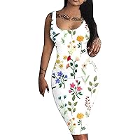 Womens Square Neck Dresses Dresses for Women Spaghetti Strap Floral Pencil Midi Fall Summer Dresses 2024