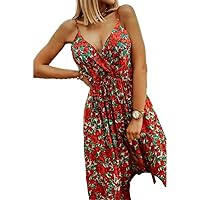 Women' Summer -Neck Sleeveless Camisole Commuting Printed Chiffon Bohemian Floral Dress