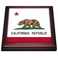3dRose Flag of California Republic Us American State United States of America The Bear Flag White Red Trivet with Ceramic Tile, 8 by 8