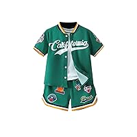Floerns Toddler Boy's 2 Piece Outfit Baseball Button Front Shirts Track Shorts Set