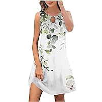 Women's Summer Dresses 2024 Beach Casual Sleeveless Floral Print Tank Loose Sundress Cover Up Swing T Shirt Dresses