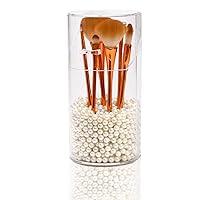Makeup Brush Holders, Transparent Acrylic Makeup Box with Free White Pearls, Desktop Pencil Cup Stationery Organizer for Bathroom Bedroom Vanity