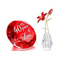 YWHL 40th Wedding Anniversary Romantic Ruby Gifts for Couple, Handmade Red Lily Flower Gifts for Woman, Home Party Decorations