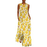 Yellow Rubber Duck Sleeveless Loose Maxi Dress for Women Summer V Neck Casual Beach Sundress Skirt