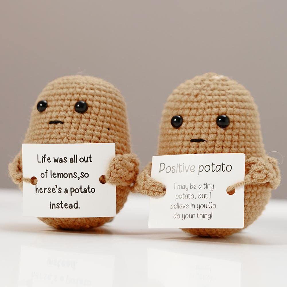 CZQIKEDA Funny Positive Potato,Cute Knitting Potato Doll Decoration with Positive Card, Funny Knitted Potato Xmas Holiday Office Gift