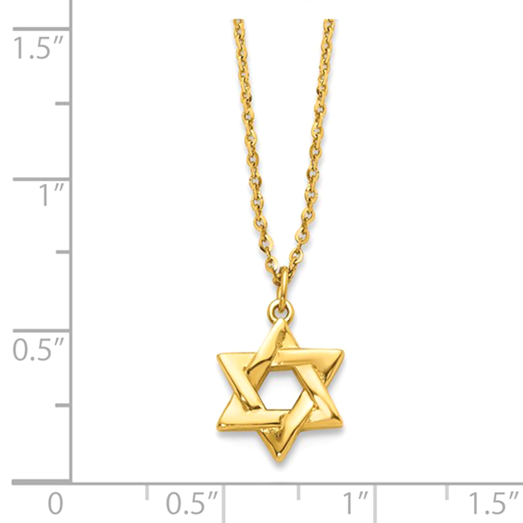 Jewelry Affairs 14K Real Yellow Adjustable Gold Star of David Pendant Charm Necklace, 16 to 18 Inches