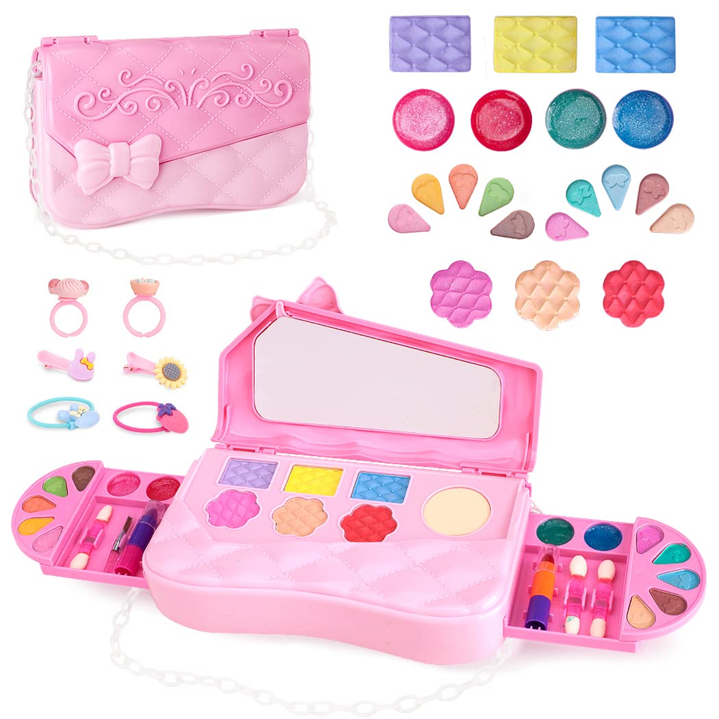 TAKIHON Kids Makeup Kit,Real and Washable Makeup Toys for Girls,34PCS Princess Pretend Play Makeup Set,Cosmetics Toys for 3 4 5 6 7 8 Year Old,Christmas,Birthday,Party Gift for Little Girls,Toddles