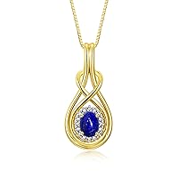 Rylos Yellow Gold 14K Love Knot Necklace with LAPIS & Diamonds Pendant 18 Chain 8X6MM September Birthstone Womens Jewelry Gold Necklaces For Women