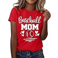 2024 Cute Baseball Shirt Womens Funny Summer Sports Softball Novelty Tee Short Sleeve Crew Neck Baseball Mom Graphic Tees Top