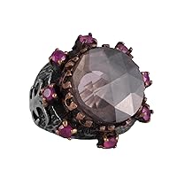 KAMBO Real Natural Smoky Quartz Gemstone Ring For Men - 925 Solid Sterling Silver Ring - Unique Sultan Ring