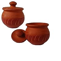 Unique Design Natural Look Handmade Small 2pcs CLAY POTS with Lid, Eco-friendly Handy Look Home/Hotel/Café Table Décor Stackable Cups