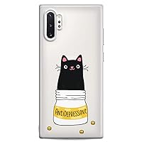 Case Compatible with Samsung S24 S23 S22 Plus S21 FE Ultra S20+ S10 Note 20 S10e S9 Black Kawaii Pattern Funny Design Print Felines Clear Antidepressants Flexible Silicone Slim fit Cute Cat