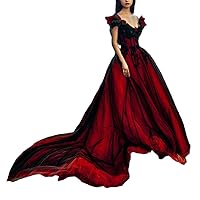 Kivary Women Off The Shoulder Long Gothic Black V Neck Tulle Evening Prom Dress