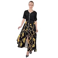 CowCow Womens Loose Fit Overalls Patchwork Vintage Floral Pattern V-Neck Split Beach Party Maxi Dress, XS-5XL