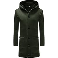Men Cotton Coat Hoodie Long Trench Coat Casual Long Sleeve Button Down Overcoat Jacket Outwear with Pocket Plus Size