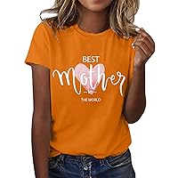 Casual Best Mother in The World Blouse Women's Love Letter Printed Round Neck Short Sleeved T-Shirt Simple Thin Shirts