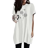 Womens Summer Hoodies Casual Short Sleeve Shirts Dandelion Print Tunic Tops Lightweight Pullover with Pockets