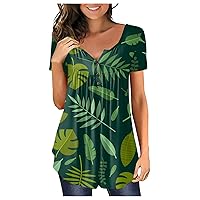 Plus Size Tops for Women,Tunic Trendy Sexy Short Sleeve Shirt V-Neck Button Loose Top Printed Casual Tees Blouse