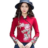 Cheongsam Womens Plus Size Short Autumn Cotton Blend Embroidery Stand Collar Chinese Style Qipao Shirts Woman