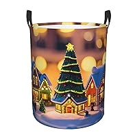 Christmas village Round waterproof laundry basket,foldable storage basket,laundry Hampers with handle,suitable toy storage