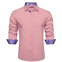 Shirts for Men Silk Long Sleeve Teal Blue Solid Patch Paisley Slim Male Blouse Casaul Lapel Tops Spring Autumn