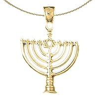 Jewels Obsession Silver Menorah Necklace | 14K Yellow Gold-plated 925 Silver Menorah with Star of David Pendant with 18