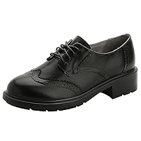 Women's Dress Oxfords Leather Round Toe Lace up Business Formal Brogues Shoes