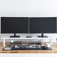 Bamboo Dual Monitor Stand Riser White with 2 Heights Available, Desk Monitor Riser for 2 Monitors, Supports for PC Computer Monitor, Printer, Heavy TV Riser up to 130 lbs, White