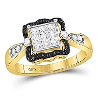 TheDiamondDeal 10kt Yellow Gold Womens Round Black Color Enhanced Diamond Cluster Ring 3/4 Cttw