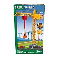Brio 33835 Construction Crane with Lights | Wooden Toy Train Set for Kids Age 3 and Up, Yellow