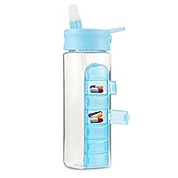MARS WELLNESS 24 Ounce Water Bottle with Slideout Pill Box, Daily Pill Organizer - 7 Day Medicine Holder, Easy Slide Out Pill Container, Popup Straw for Hydration