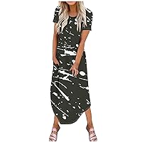 Women's Casual Loose Pocket Long Dress Short Sleeve Slit Midi Dress Summer Dress 2024 Holiday Vacation Casual Dresses