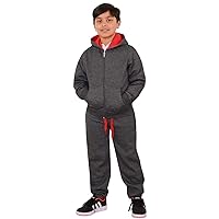 Plain Tracksuit Contrast Hoodie with Joggers Jogging Sweatpants Pants Sports Activewear Set Girls Boys Age 2-13Yrs
