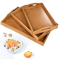 Wood Serving Tray with Handles Boobam Serving Tray Set for Food,Breakfast,Dinner,Ottoman Coffee Table, Parties,Restaurants(3 Pack)