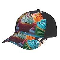 Colorful Happy Birthday Cupcakes Baseball Caps for Women Men Golf Dad Hat Adjustable Sun Hat Fashion Sports Caps