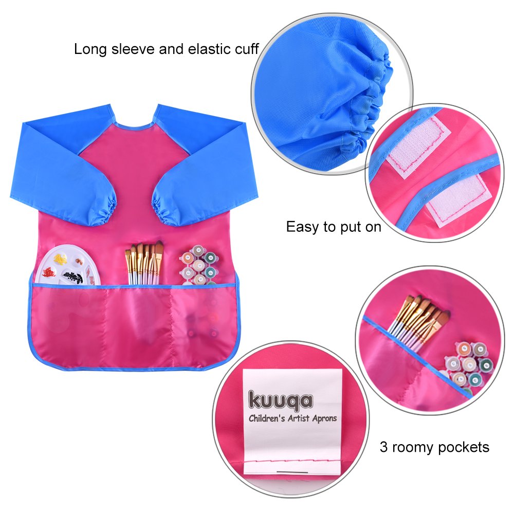 KUUQA Waterproof Art Smock, Kids Art Aprons Children's Art Smock Long Sleeve with 3 Roomy Pockets (Paints and Brushes not included)