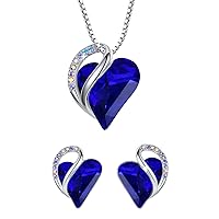 Leafael Infinity Love Heart Necklace and Stud Earrings for Women, September Birthstone Crystal Jewelry, Silver Tone Bundle Gifts for Women, Sapphire Blue