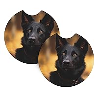 Black German Shepherd Dog Print Car Cup Holder Coaster 2 Pcs Car Coasters with A Finger Notch Absorbent Rubber Car Coffee Cup Pad Universal Auto Anti Slip Car Cup Mat 2.7