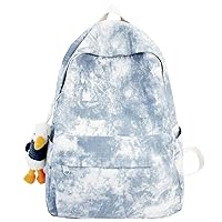 Van Caro Tie-Dye School Backpack Large College Backpack Casual Bookbag Laptop Backpack Computer Bag Travel Daypack for Girls Boys Teens,Blue with Pendant